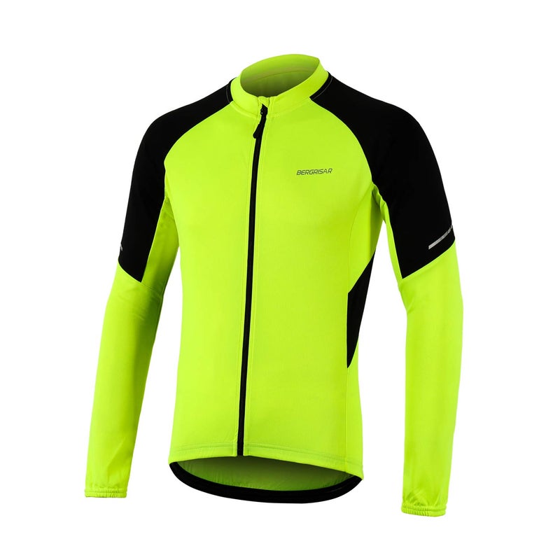 BERGRISAR Men's Basic Cycling Jerseys Long Sleeves Bike Bicycle Shirt Zipper Pockets BG012 Yellow Size X-Large - Image 1